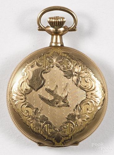 Elgin lady's engraved hunter case pocket watch, 1 1/4'' dia., together with a lady's Bulova