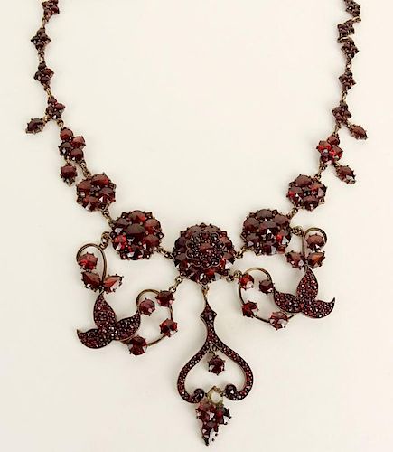 Delicate Victorian Garnet and Silver Pendant Necklace.