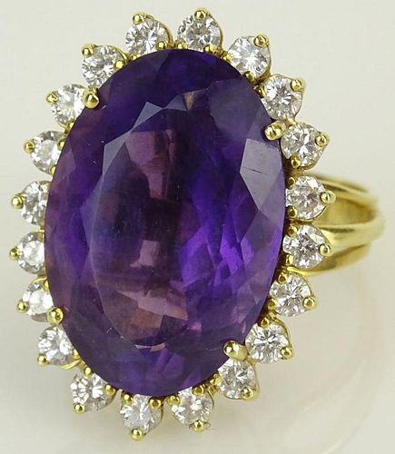 Lady's Amethyst Diamond 14 Karat Yellow Gold Ring-Dant.