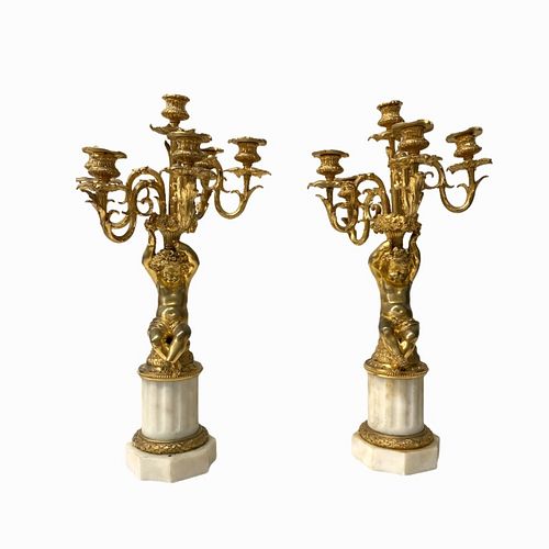 Pair Antique French Bronze candelabras