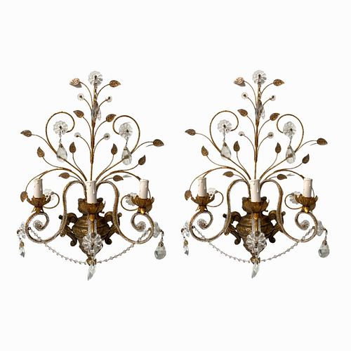 French Rock Crystal Sconces