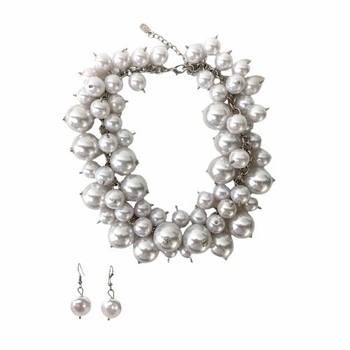 Bubble Style Pearl Necklace with Matching Earrings