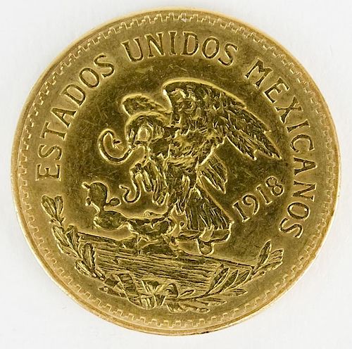 1918 Mexican 20 Pesos Gold Coin.