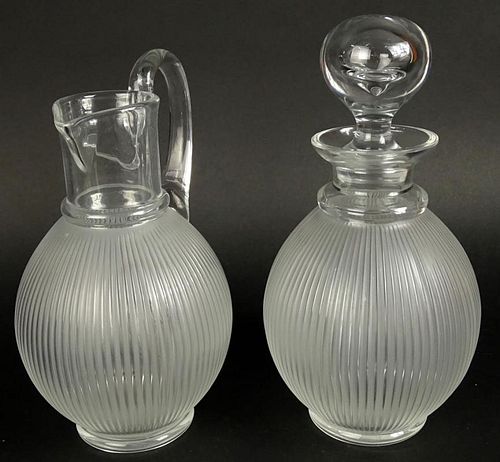 Lalique Langeais Frosted Ribbed Decanter and Pitcher.