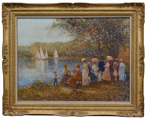 E. J. Cygne (French / American, b.1929) 'The Gathering' Oil on Canvas