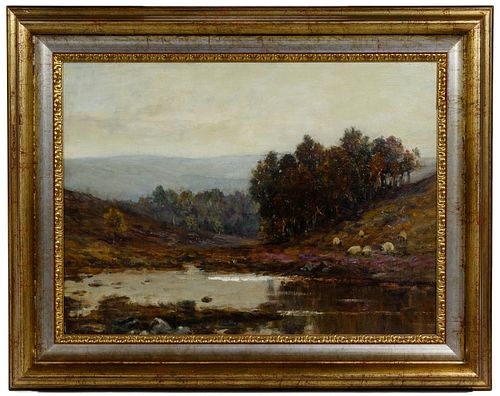 Robert W. Allan (Scottish, 1851-1942) 'Grazing by the Loch' Oil on Canvas