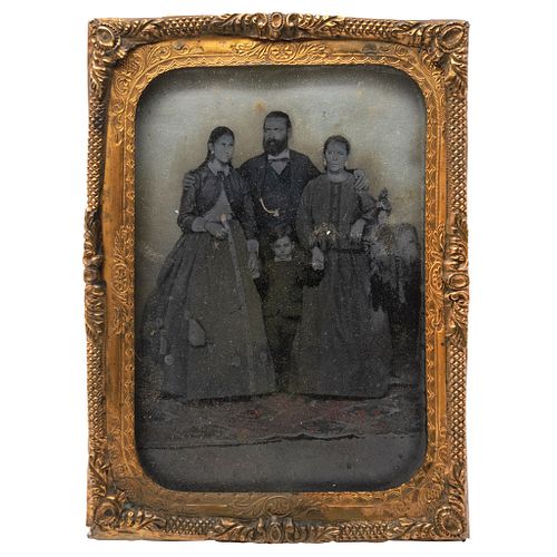 UNIDENTIFIED PHOTOGRAPHER, Family Portrait, Unsigned Tintype, 4.3 x 3.1" in metal case with frame USD $360-$450