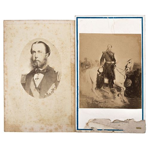 UNIDENTIFIED PHOTOGRAPHER, Maximiliano de gala y Maximiliano a caballo, Unsigned Cartes de visite, Varying sizes USD $110-$270