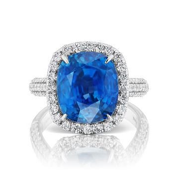 UNHEATED BURMA BLUE SAPPHIRE RING WITH DIAMONDS