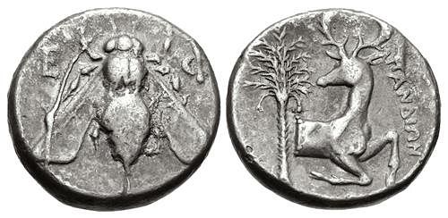Ancient IONIA, Ephesos. Circa 390-325 BC. Silver Tetradrachm (22mm, 15.24 g, 1h). Pandion, magistrate. Struck circa 380-370 BC. Bee with straight wing