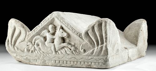 Roman Marble Cinerarium Lid - Cupid Riding Hippocamp