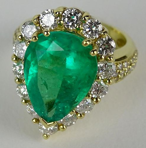 Stone Group Laboratories certified approx. 7.48 carat pear shape Colombian emerald