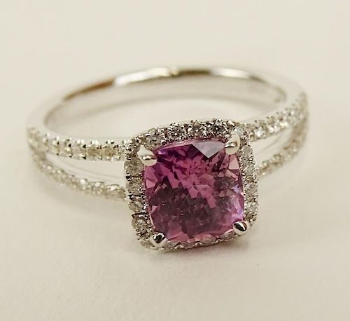 AIG GIA Certified 1.65 Carat Pink Sapphire, 0.37 Carat Diamond 18 Karat White Gold Ring.