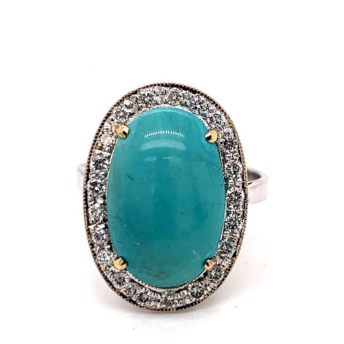 18k Turquoise Diamond Halo RingÊ