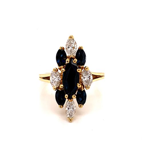 18k Diamond & Sapphire Marquise Shape Ring