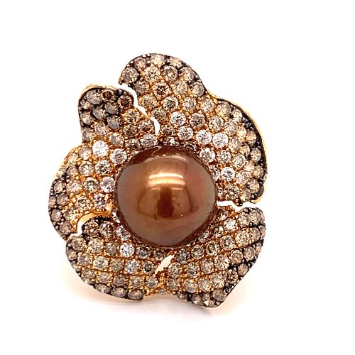 18k Multi Color Diamond & Brown Pearl RingÊ