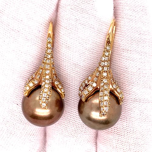 18k Pearl Diamond EarringÊ