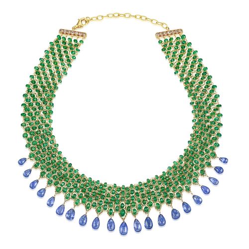 Sapphire and Emerald Mesh Necklace