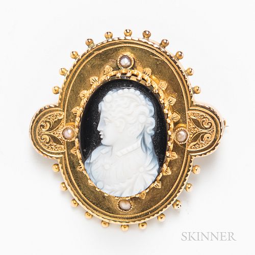 Victorian Gold and Hardstone Cameo Brooch