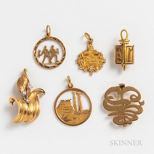 Group of Gold Pins and Charms