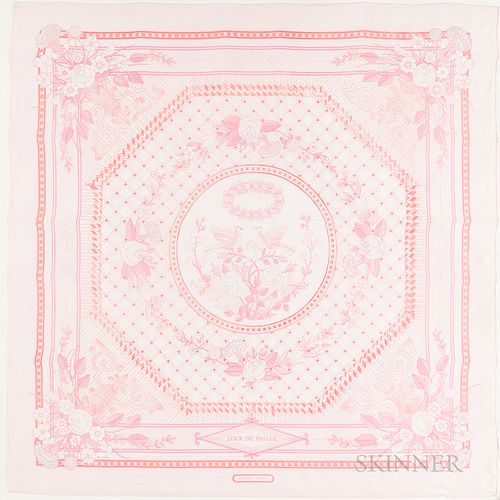 Framed Hermes "Jeux de Paille" Pink Silk Scarf