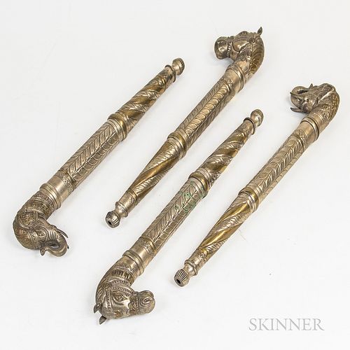 Four Indian Silvered Metal Horse and Elephant Procession Staffs