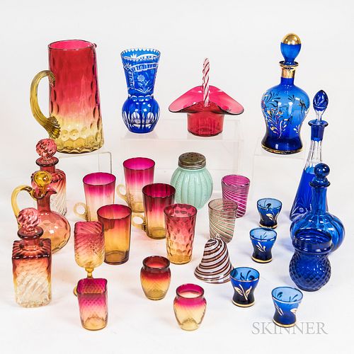 Twenty-seven Pieces of Colored Glass Tableware