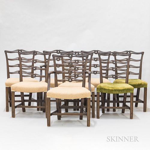Set of Eight Chippendale-style Mahogany Ribbon-back Dining Chairs