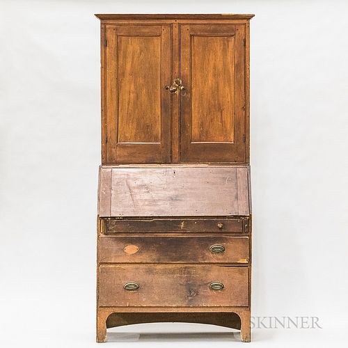 Country Red-painted Pine Desk/Bookcase