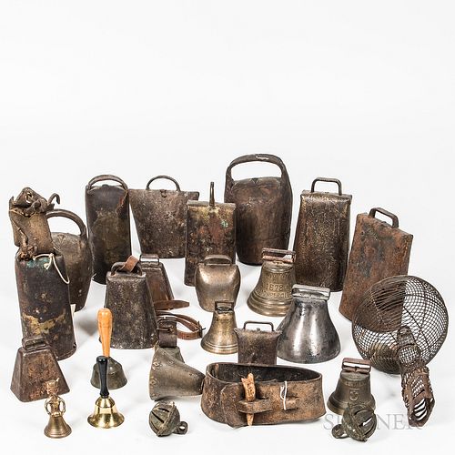 Group of Metal Hand and Cow Bells.