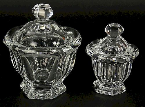 Lot of two (2) Baccarat crystal covered pots