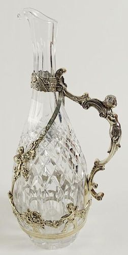 Antique German Silver Mounted Cut Crystal Claret Decanter.