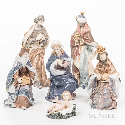 Lladro Six-piece Porcelain Nativity Set