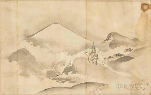 Two Framed Japanese Watercolor Mountainscapes