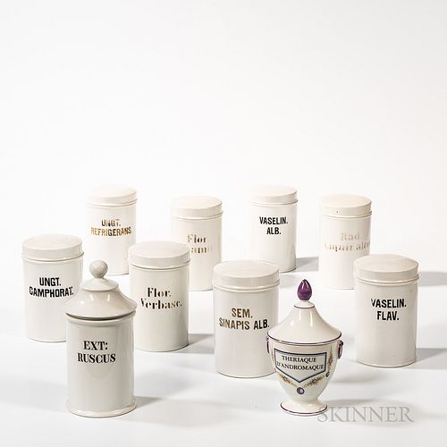 Ten French Porcelain Apothecary Jars