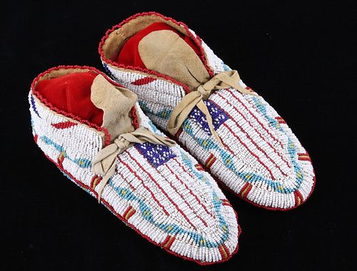 Northern Cheyenne Fully Beaded Moccasins 1890's