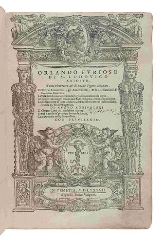 ARIOSTO, Ludovico (1474-1533).   Orlando furioso. Venice: Felice Valgrisi, 1587.  