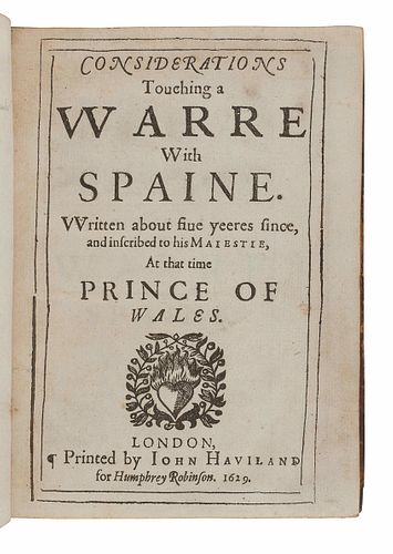 BACON, Francis, Sir (1561-1626). Certaine Miscellany Works. London: John Haviland for Humphrey Robinson, 1629.  