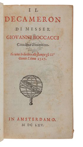 BOCCACCIO, Giovanni (1313-1375). Il Decameron. Amsterdam: [Elzevir], 1665.  
