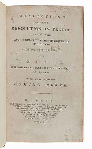 [THE FRENCH REVOLUTION].   A sammelband of Dublin editions of works by Edmund Burke, Joseph Priestley, Rev. R. Nares, William Eden, and Charles-Franco