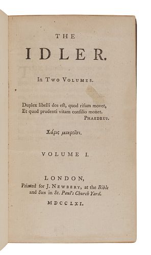 JOHNSON, Samuel (1709-1784).   The Idler. London: printed for J. Newbery, 1761.  