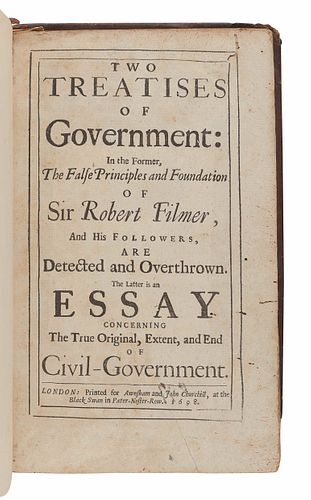 LOCKE, John (1632-1704). Two Treatises of Government. London: for Awnsham and John Churchill, 1698.  