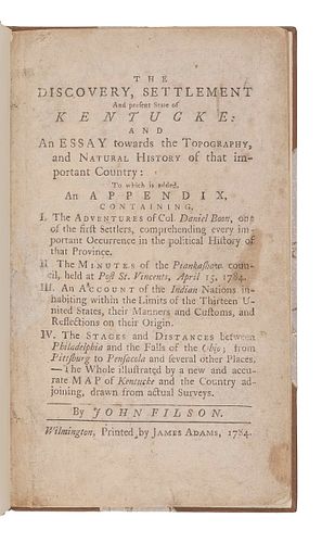 FILSON, John (ca 1747-1788). The Discovery, Settlement and present State of Kentucke: and An Essay towards the Topography, and Natural History of that