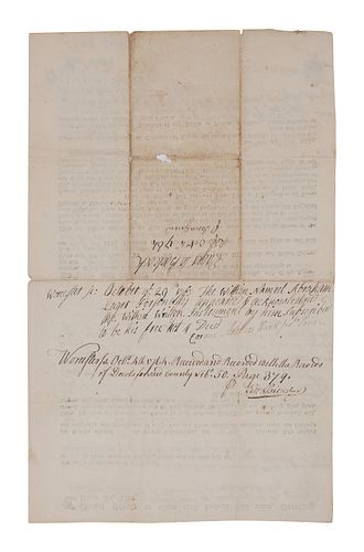 WARD, Artemas. Partly printed document accomplished in manuscript signed on verso ( "Artemas Ward").  