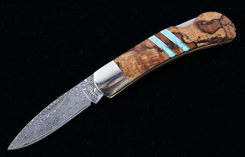 Spalted Beech Wood & Turquoise Damascus Knife