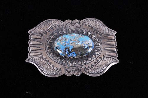 Navajo Persian Turquoise Sterling Belt Buckle