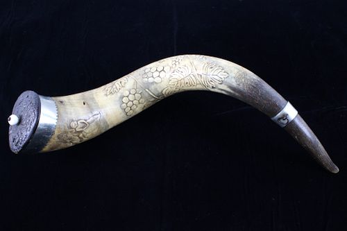 American Frontier Large Carved Master Powder Horn