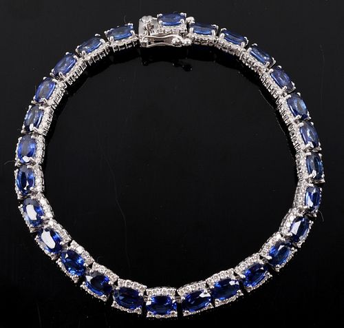 Luxury Blue Sapphire & Diamond 14K Gold Bracelet
