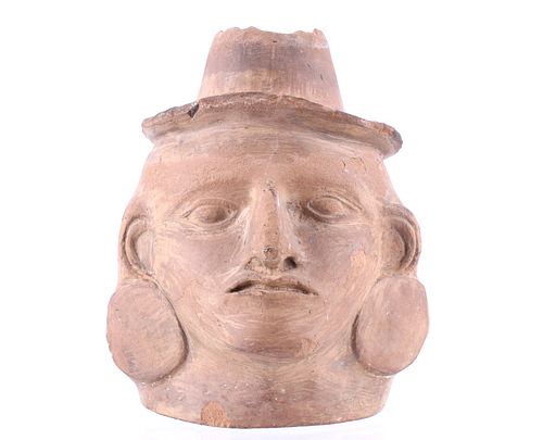 Pre Columbian Peruvian Woman Face Pottery Vessel
