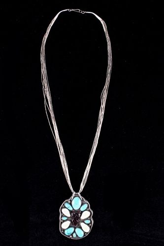 Navajo Elk Ivory & Morenci Turquoise Necklace